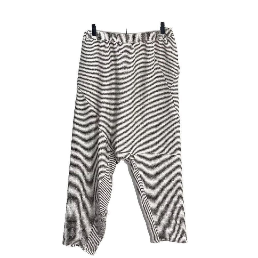 Anntian Harem Pants Women M Striped Lagenlook Blue White Elastic Waist Pull on - Picture 2 of 7